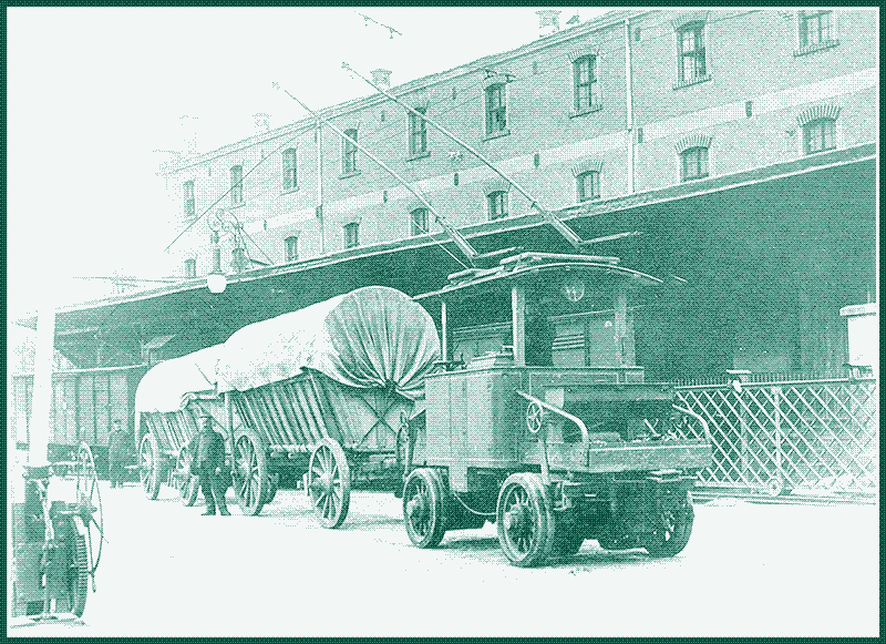 Image: Electric road train, 1901-1928, Sachsen, Germany.