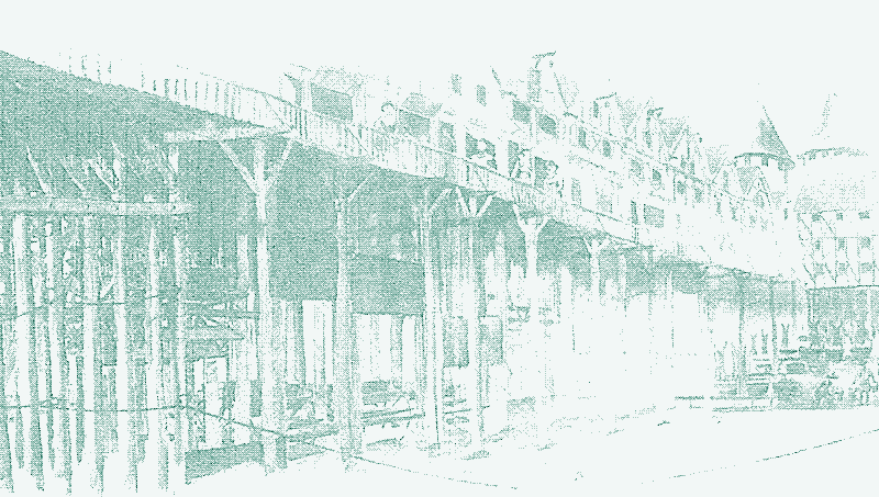 Reconstruction drawing of the bridge mills at the Pont-Aux-Meuniers, Paris, 16th century. Source: "Paris à gré d&rsquo;eau", Beaudoin Francois.
