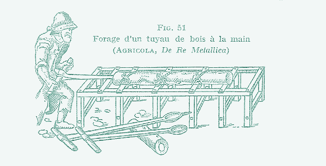 A pipe auger. From Histoire générale des techniques, tome 2, Maurice Dumas.