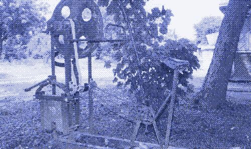 Image: a pedal-powered drop forge hammer.