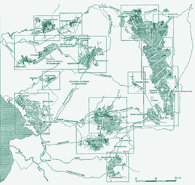 Image: Map of canal system built for peat digging in the nothern Netherlands.