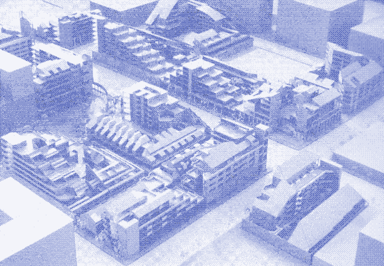 Buildings within the solar envelopes shown above. Housing density is 100 du/ac. Ralph Knowles.