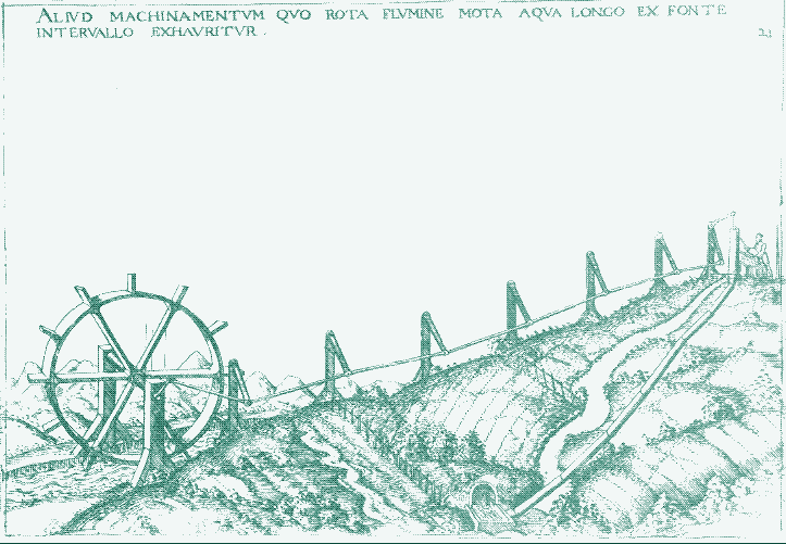 Power transmission via single suspended rod, Jean Errard, 1584