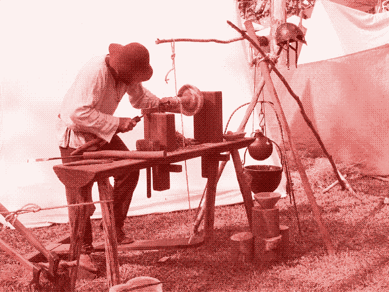 Reproduction of a foot-powered medieval lathe. Source.