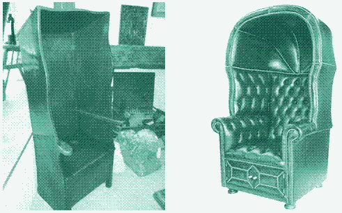 Hooded chairs from the nineteenth century. Sources: Period Oak Antiques (left) and Polyvore (right).