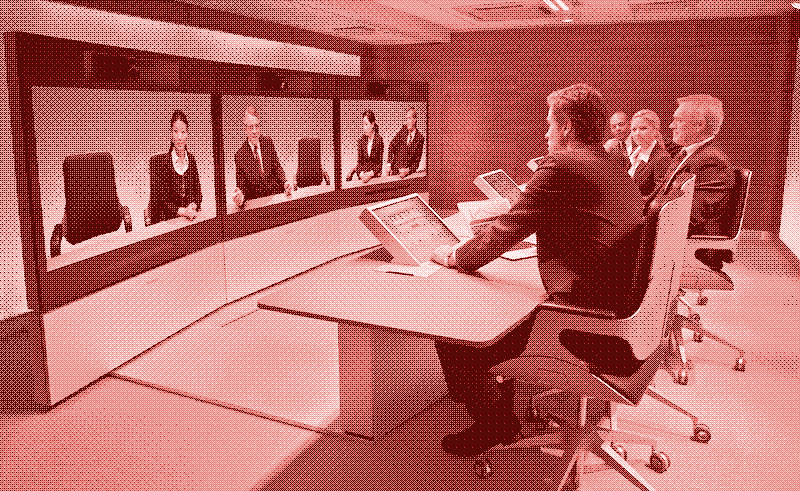 High-end telepresence system. Image: Wikipedia Commons. Courtesy of Tandberg Cooperation.