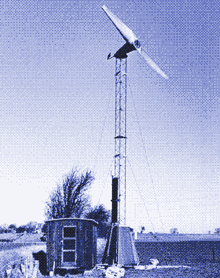 A windmill with water brake built at the Institute for Agricultural Techniques in 1974. Photo by Ricard Matzen. Source: [^13]