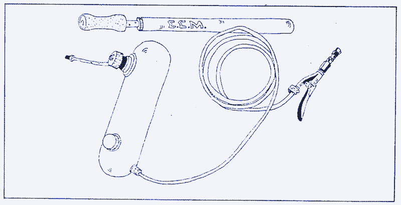 A portable mist shower from the 1970s, pressurized with a bicycle pump. [^7]
