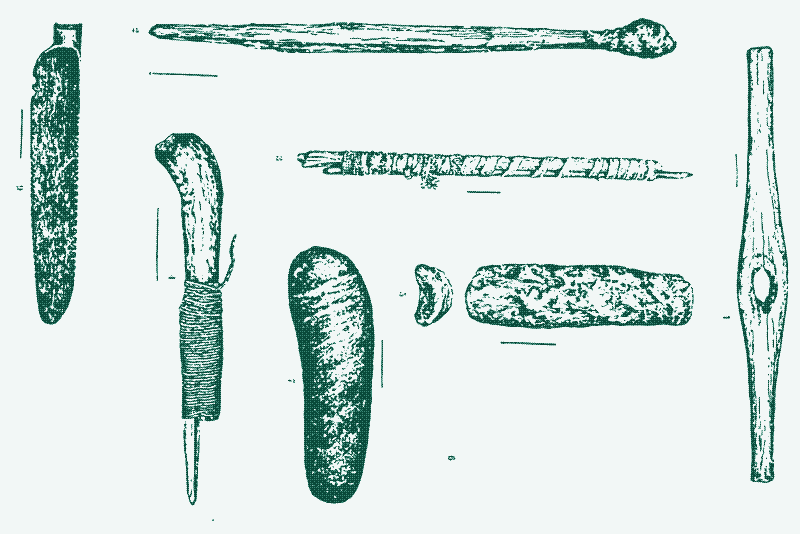 Image: Tools of the arrow maker. Source: Mason, Otis T. North American bows, arrows, and quivers. JM Carroll, 1893.