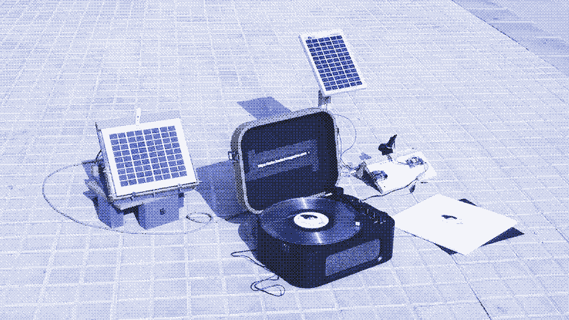 Image: A record player on direct solar power. Photo: Marie Verdeil. Watch the video.