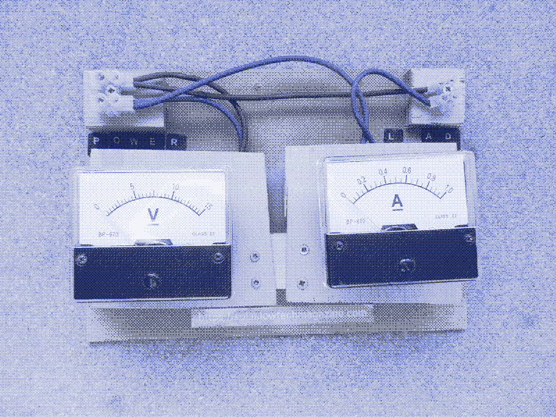 Image: Analog voltage and current meter (max 1A). Photo By Kris De Decker