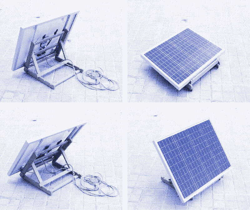 Image: A solar panel attached to an easel. Photo by Marie Verdeil.