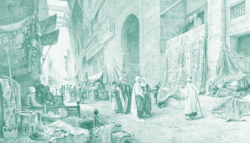 Image: &ldquo;A Carpet Seller, Cairo&rdquo;. A painting by Charles Robertson. Image in the public domain. Before 1892.