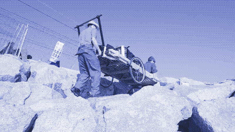 Images: Carrying the handcart over the rocks. Photos by Linda Osusky.