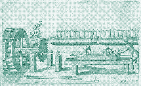 Molino de perforación de propulsión hidráulico. Fuente: Deutsche Fotothek.