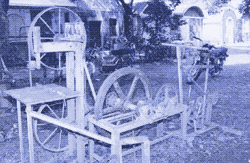 Image: a pedal-powered wood strip cutter.