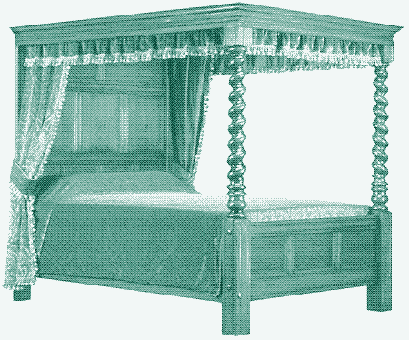 Una cama con cuatro columnas. Fuente: Wikipedia Commons.