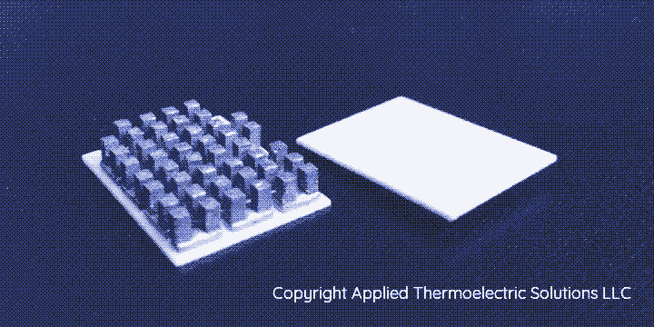 Un módulo termoeléctrico. Imagen usada con permiso, Applied Thermoelectric Solutions LLC, Cómo funciona un generador termoeléctrico.