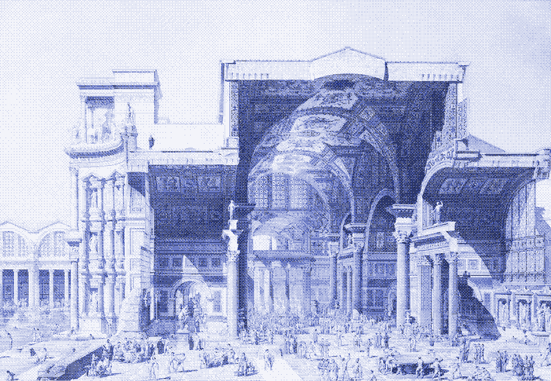 Imagen: Sección transversal de las Termas de Diocleciano, obra del arquitecto francés Edmond Paulin, 1880. Este complejo termal era el más grande de la Antigua Roma, con capacidad para más de 3.000 personas.