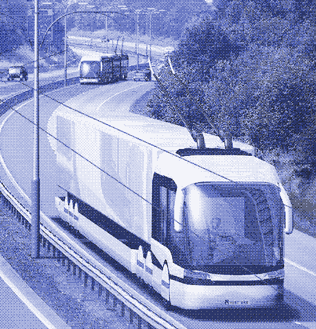 Image : Un trolley-camion (au premier plan) et un trolleybus (au second plan).