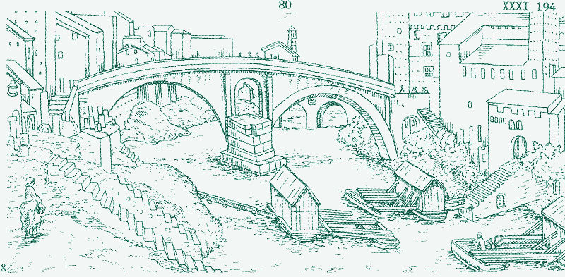Image : Moulins flottants dans la Rome antique. Illustration : Dominico Ghirlandaio.