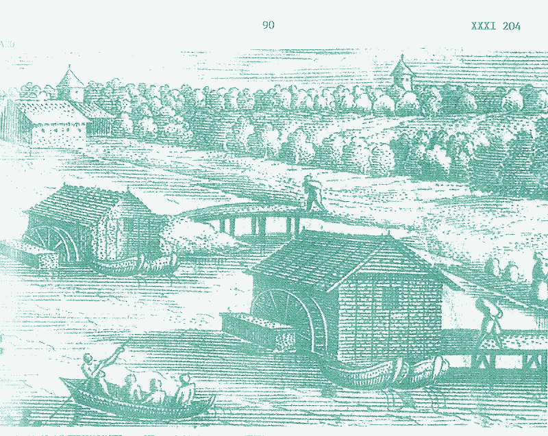 Image : Les moulins-bateaux, Johannes Stradanus, 1600.