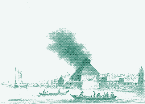 Illustration: manufacture de verre alimentée à la tourbe aux Pays-Bas, vers 1700.