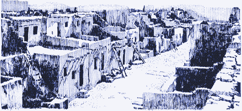 Illustration d&rsquo;Acoma Pueblo, par Gary S. Shigemura (source:  «Energy and Form», Ralph Knowles).