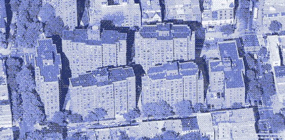 Îlot des années 1940 à New York avec une densité de 195 logements par acre. Source : The Density Atlas.