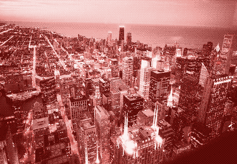Centre-ville de Chicago. Modifié à partir de l’image par Charles Voogd, Wikimedia Commons.