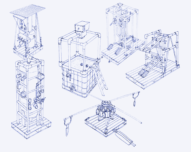 Différents composants du prototype Human Power Plant. Illustration: Melle Smets.