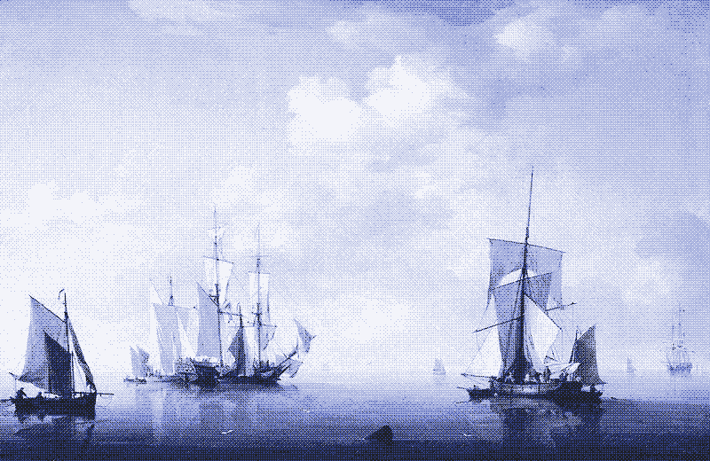 Expédition sur une mer calme, peinture de Charles Brooking, première moitié du 18ème siècle.