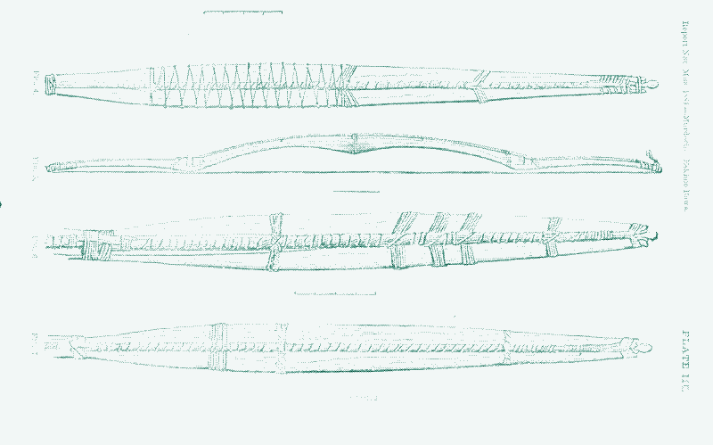 Image : Arcs renforcés par du câble. Source: Murdoch, John. « A study of the Eskimo bows in the US National Museum. » Report of the United States National Museum for the year 1884.