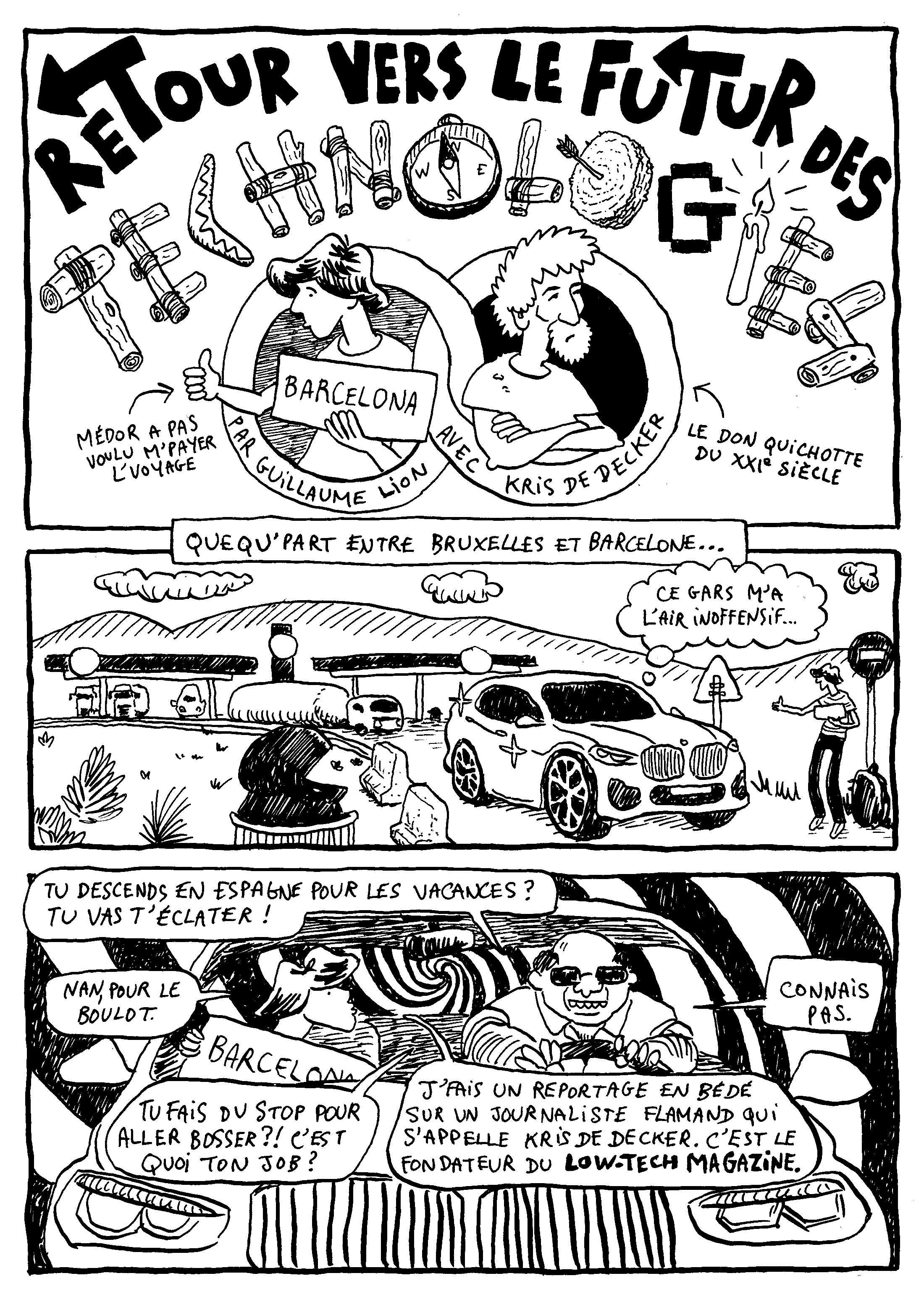 Page 1 de la bédé “Retour vers le futur des technologies” de Guillaume Lion