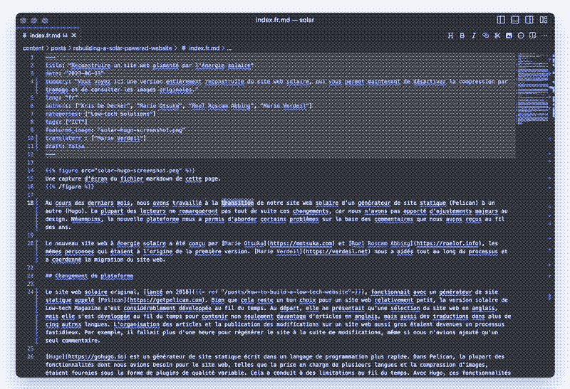 Une capture d&rsquo;écran du fichier markdown de cette page.
