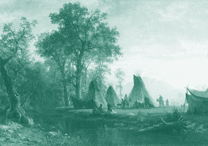 Image :  « Indian Encampment », peinture d’Albert Bierstadt, 1862. Crystal Bridges Museum of American Art. Image dans le domaine public.