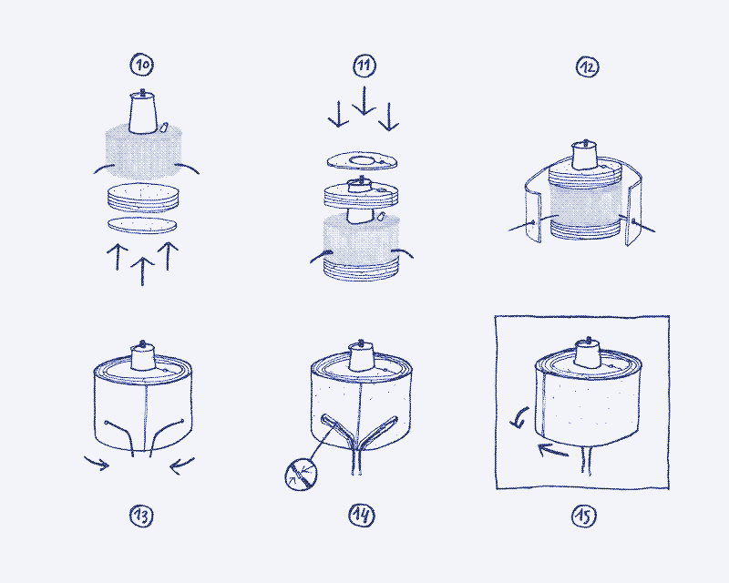 Image : Instructions étape par étape (figures 10 à 15). Illustration par Marie Verdeil.