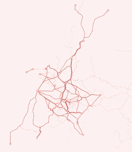 La rete EuroCity nel 1987. Wikipedia Commons.
