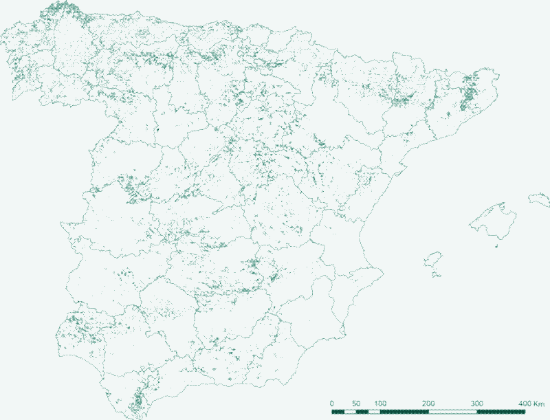 Kaarten: Schets van de historische verspreiding van hakhoutbossen in Tsjechië (boven) en in Spanje (onder). Bron: "Coppice forests in Europe", zie [^1]