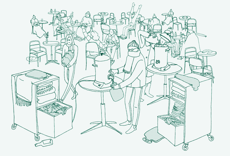Warmwaterkruiken kunnen veel geld en energie besparen zonder dat we aan thermisch comfort moeten inboeten. Illustratie: Marie Verdeil.