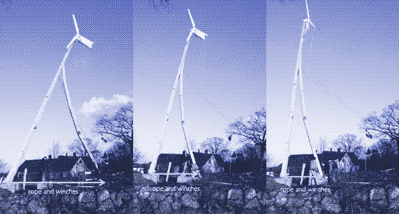 Turbina wiatrowa z drewnianymi skrzydłami i wieżą. Źródło: InnoVentum.